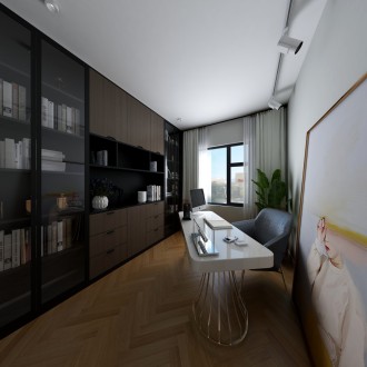 新鸥鹏教育城现代简约书房效果图